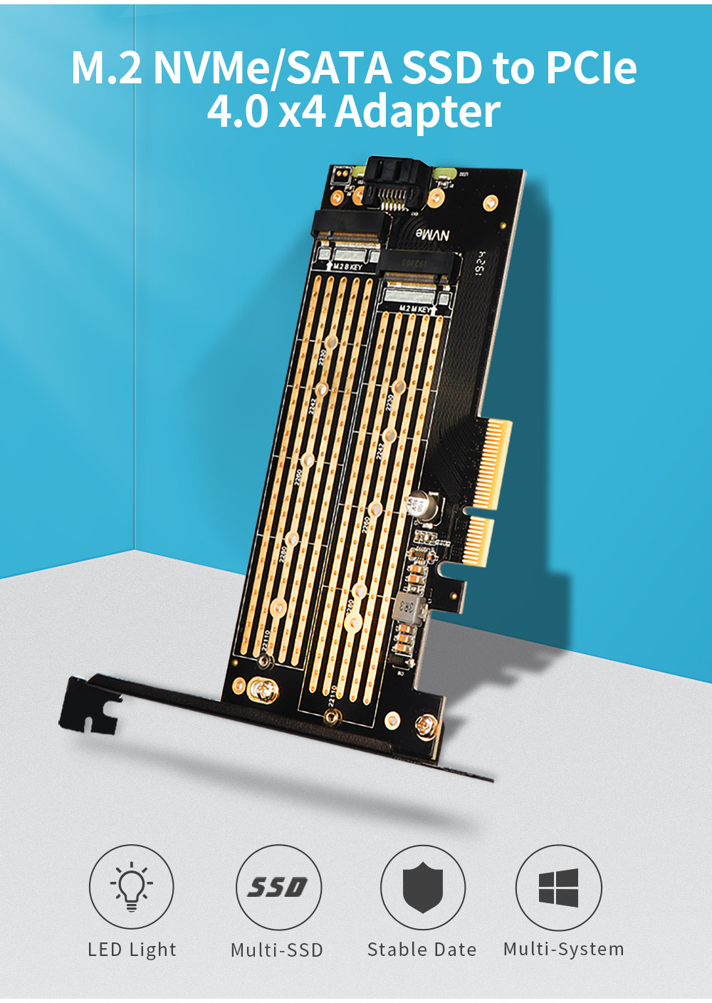 JEYI SK6 M.2 Dual M.2 PCIE 4.0 Adapter for NVMe / NGFF SSD, NVME (m Key ...