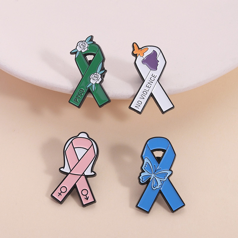 Mental Health Consciousness Ribbon Brooch Pins Cartoon Ribbon Brooch ...