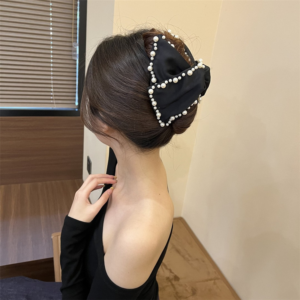 French Satin Hair Clip Beaded Shell Triangular Grabber Women's High-end ...