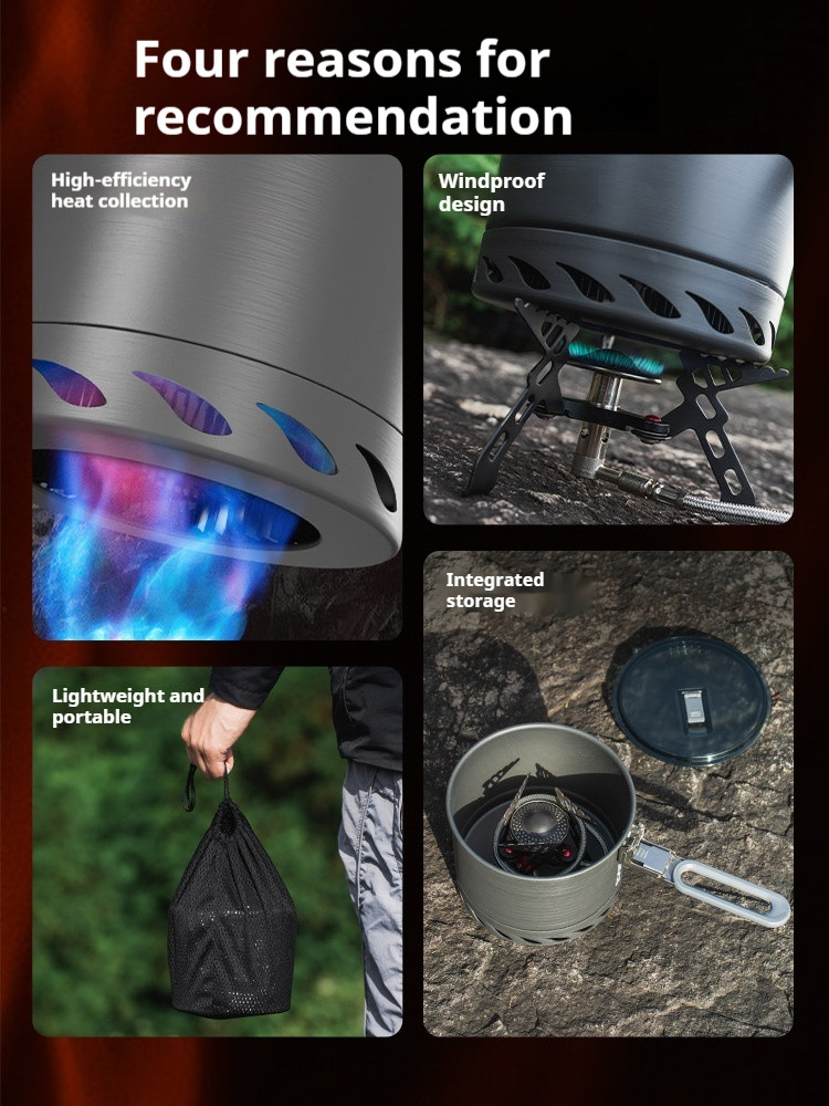 ALOCS Camping Pot 1.4L Lightweight 320g Windproof Heat Exchanger ...