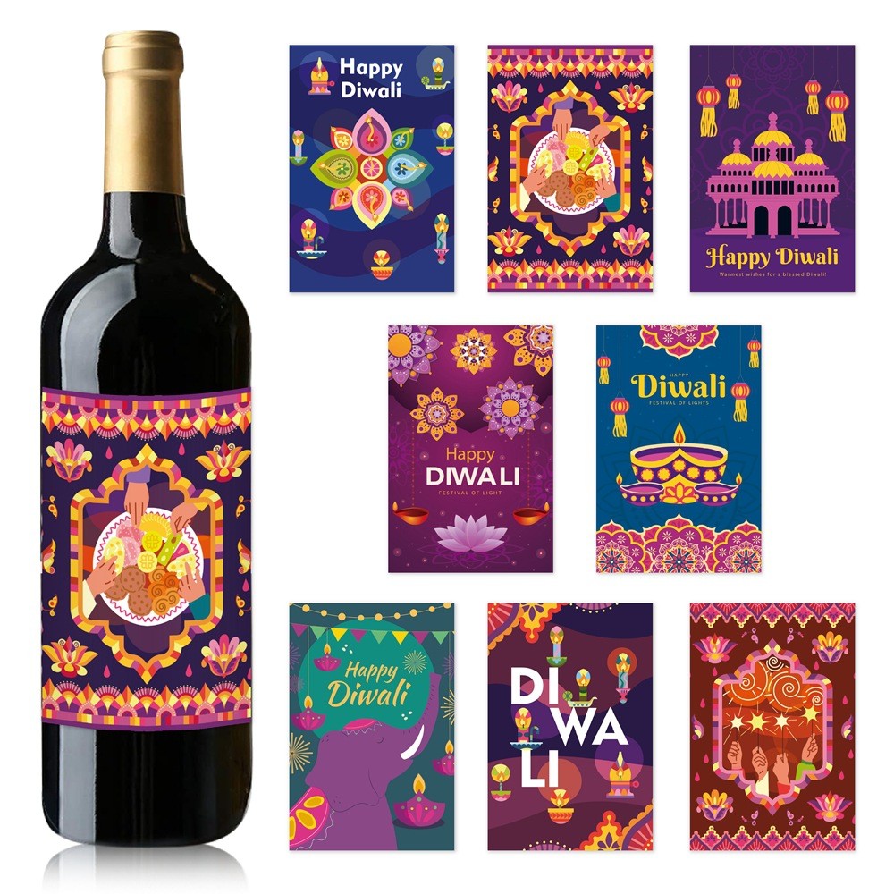 [Ready Stock] 16pcs Deepavali Wine Bottle Sticker Deepavali Festival ...
