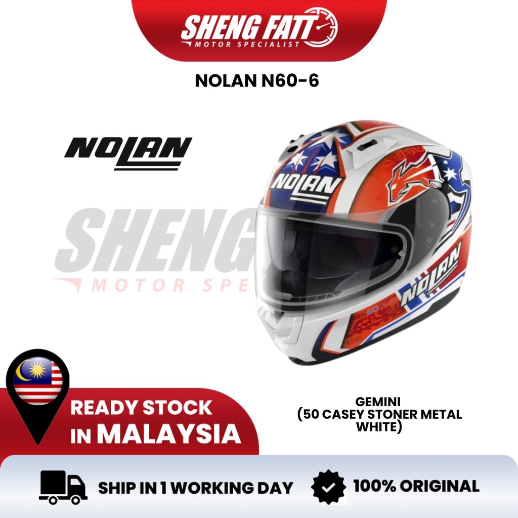 harga helmet nolan di malaysia NOLAN N60-6 Gemini Replica 050 Full Face Helmet Motor Visor Topi Keledar  Keselamatan Full Face Original Superbike SIRIM