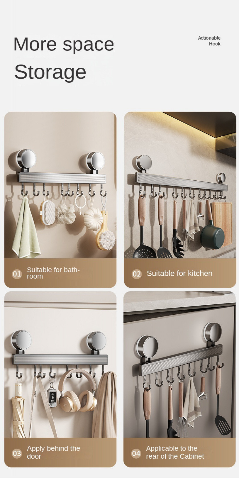 Suction Cup Kitchen Hook Hanging Rod Perforation-Free Kitchen Shelf ...
