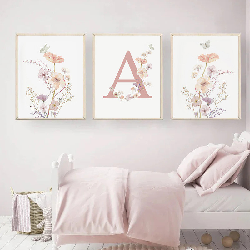 Personalized Name Wildflower Nursery Decoration Poster Picture Pink ...