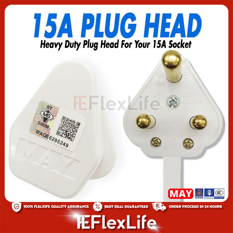 15A MAY Plug Socket SIRIM Approved Heavy Duty Round Head Resilient ...