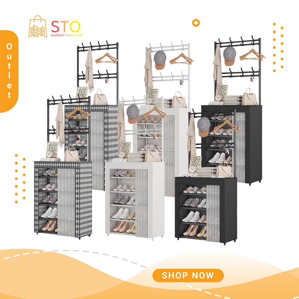 STO Multilayer Dustproof Shoe Cabinet Curtain With Hanging Rod Shoe ...