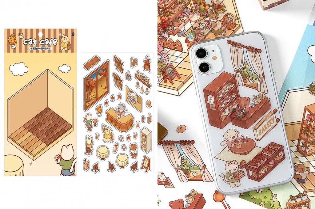 8 Sets D'autocollants 3D DIY Pour Créer Des Scènes - Café, Boutique, Maison - Avec 2 Pincettes - 4