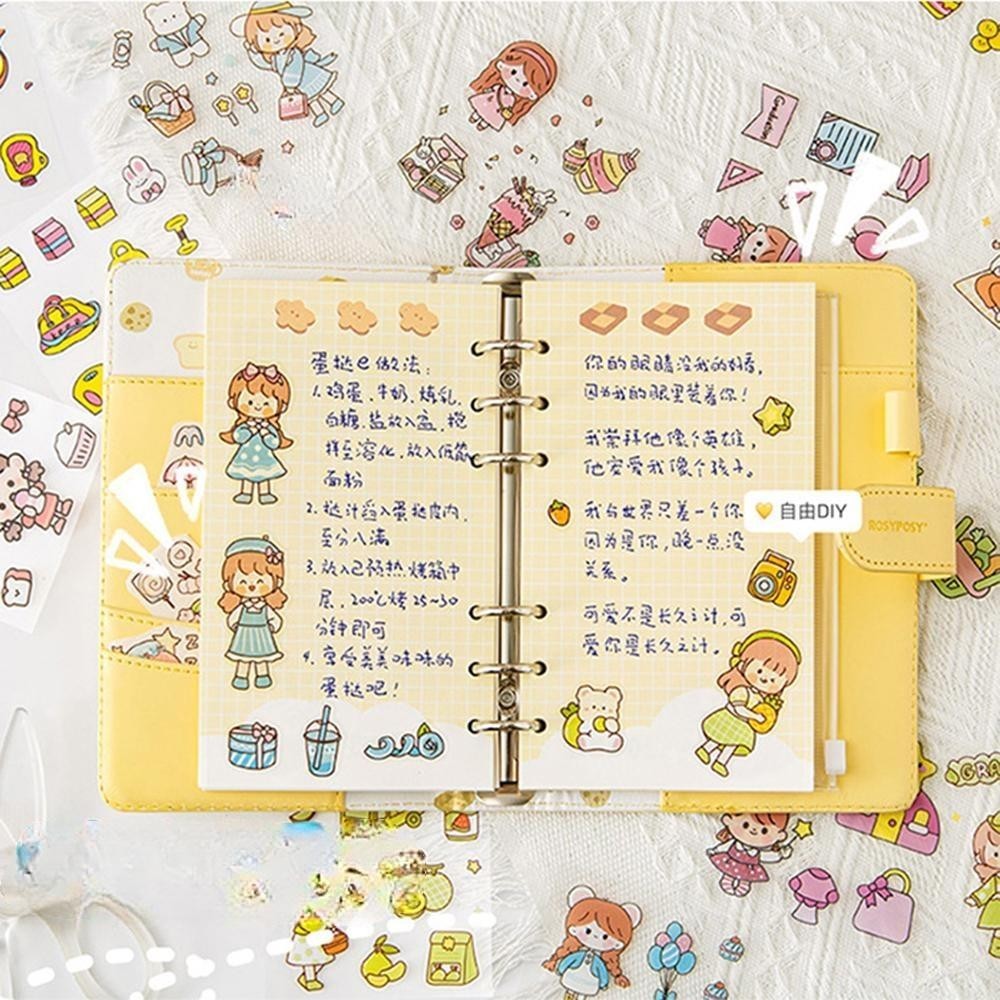 100 Sheets Cartoon PET Waterproof Sticker DIY Diary Handbook Decorative ...