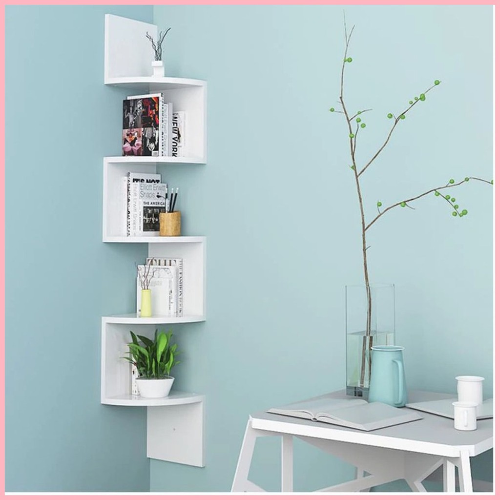 5-layer Corner Bookshelf Wall-mounted Easy Install Wood Hanging ...