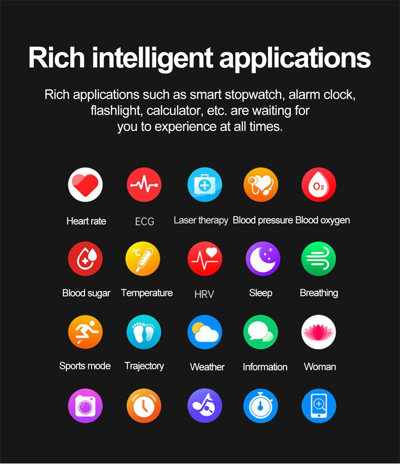 Laser Therapy ECG+PPG Smartwatch Blood Sugar Blood lipids Blood