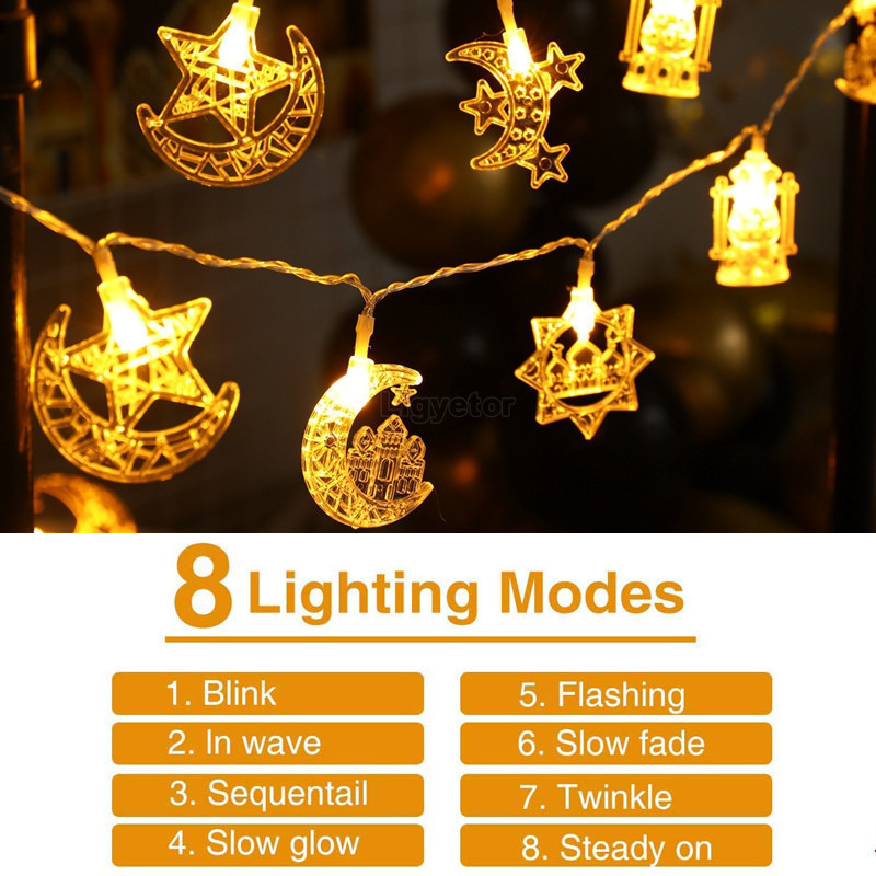 Ligyetor LED Ramadan String Lights Moon Star Castle Lantern Design LED ...