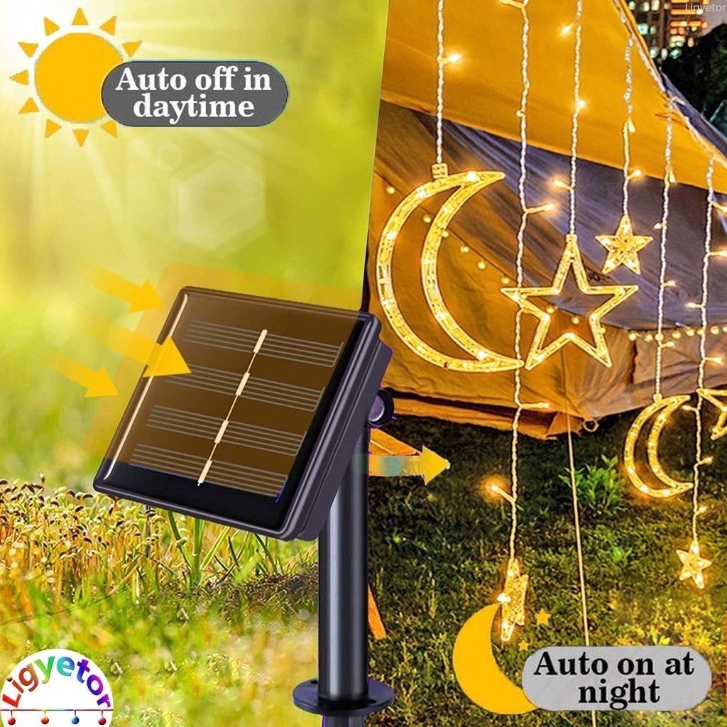 Ligyetor Lampu Raya Solar Curtain Lights Star Moon String Light LED ...