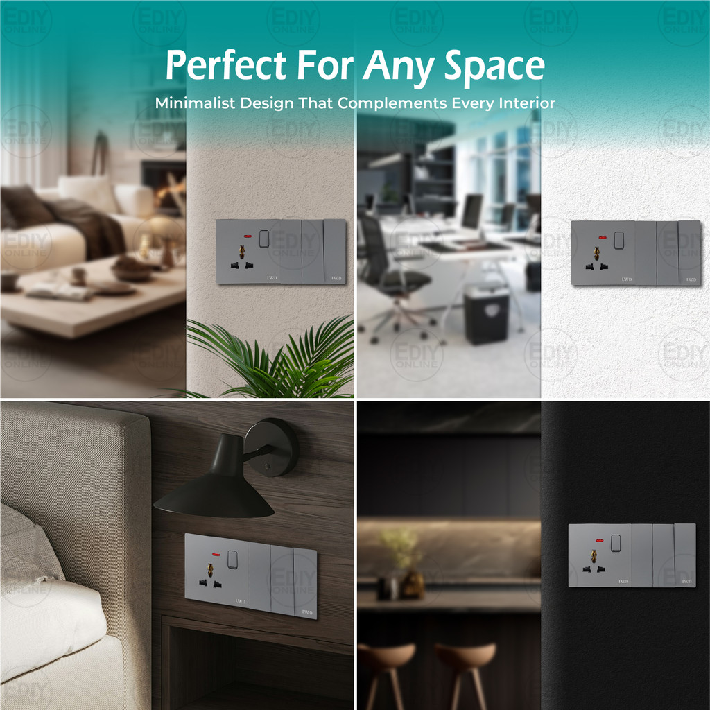 【SIRIM】Modern Slim Rimless Frameless Grey Switch Socket Switches Wall ...