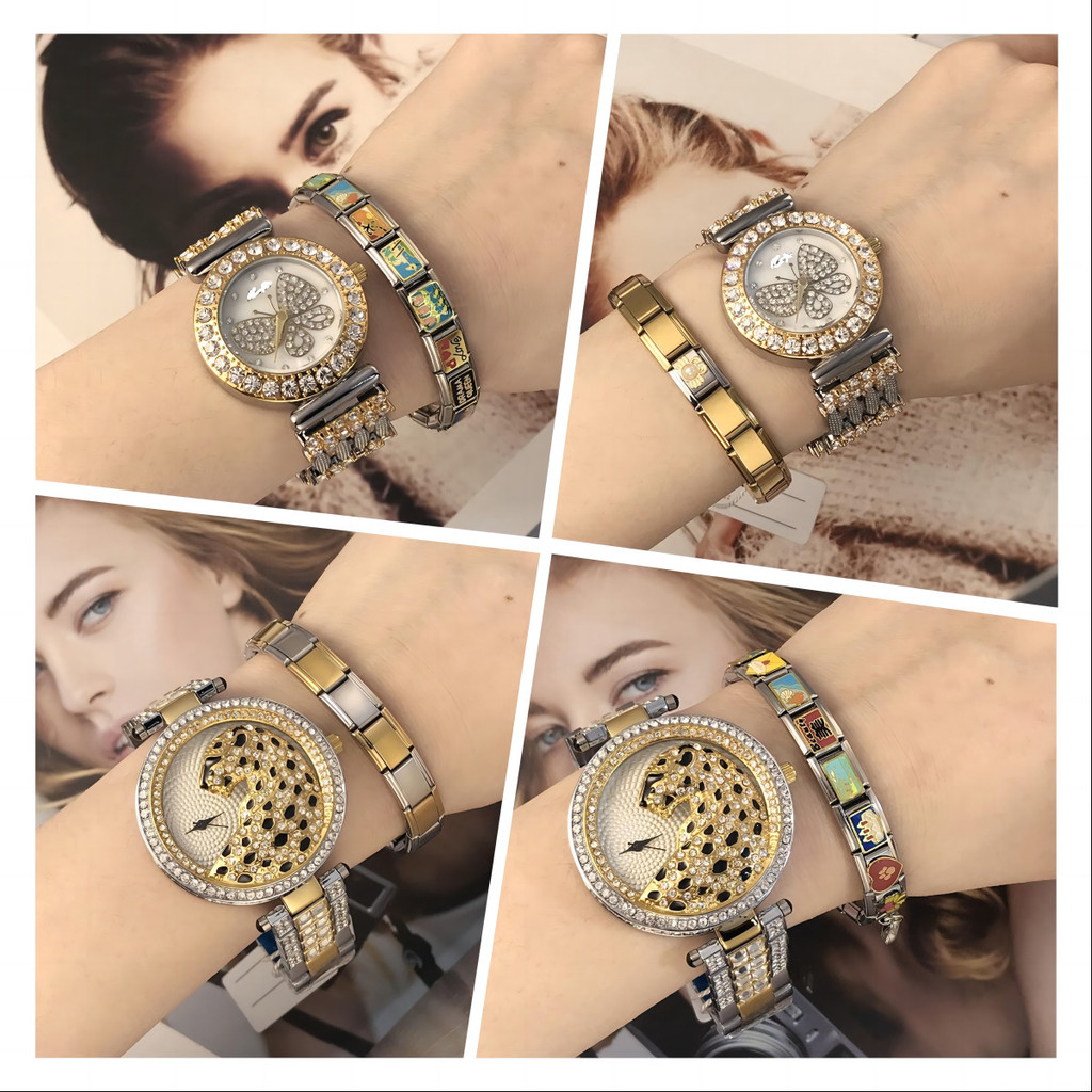 Italian Module Bracelet, Square Elastic Splicing Titanium Steel Strap ...