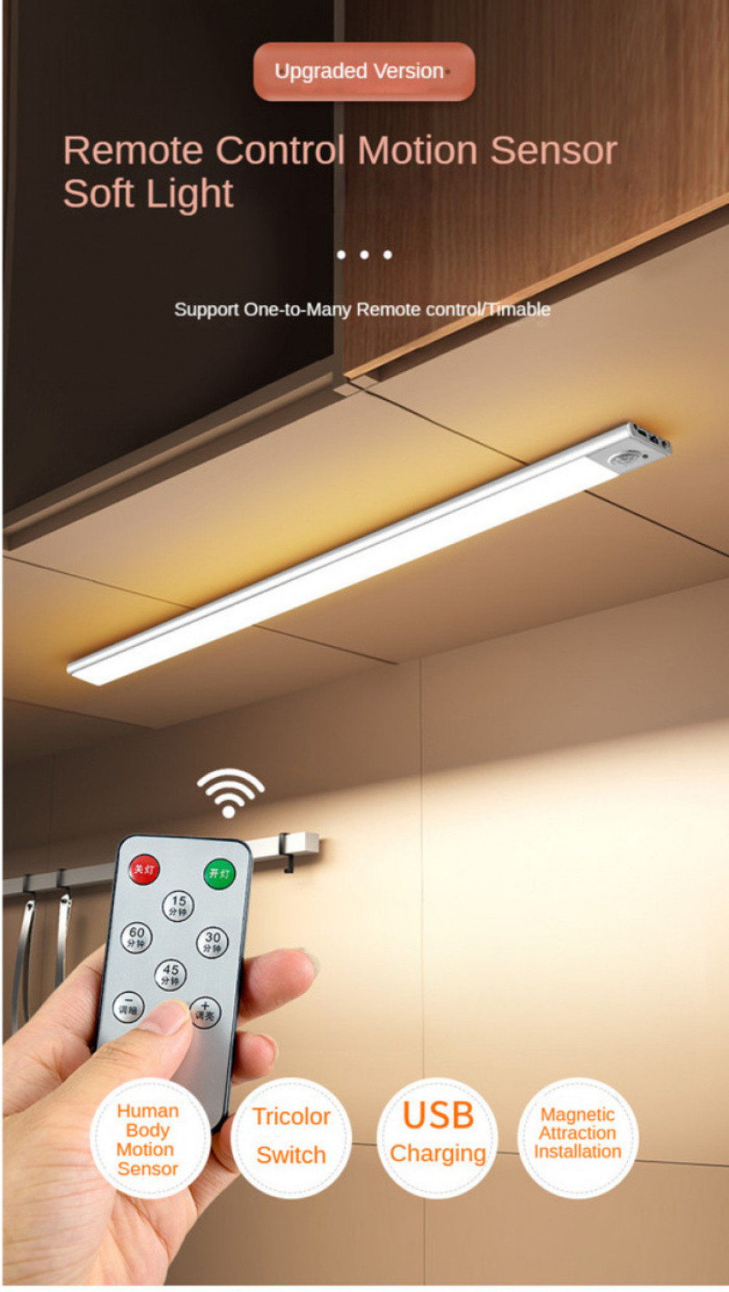 3 Colors Remote Control Motion Sensor Led Night Light Ultra-Thin Smart ...