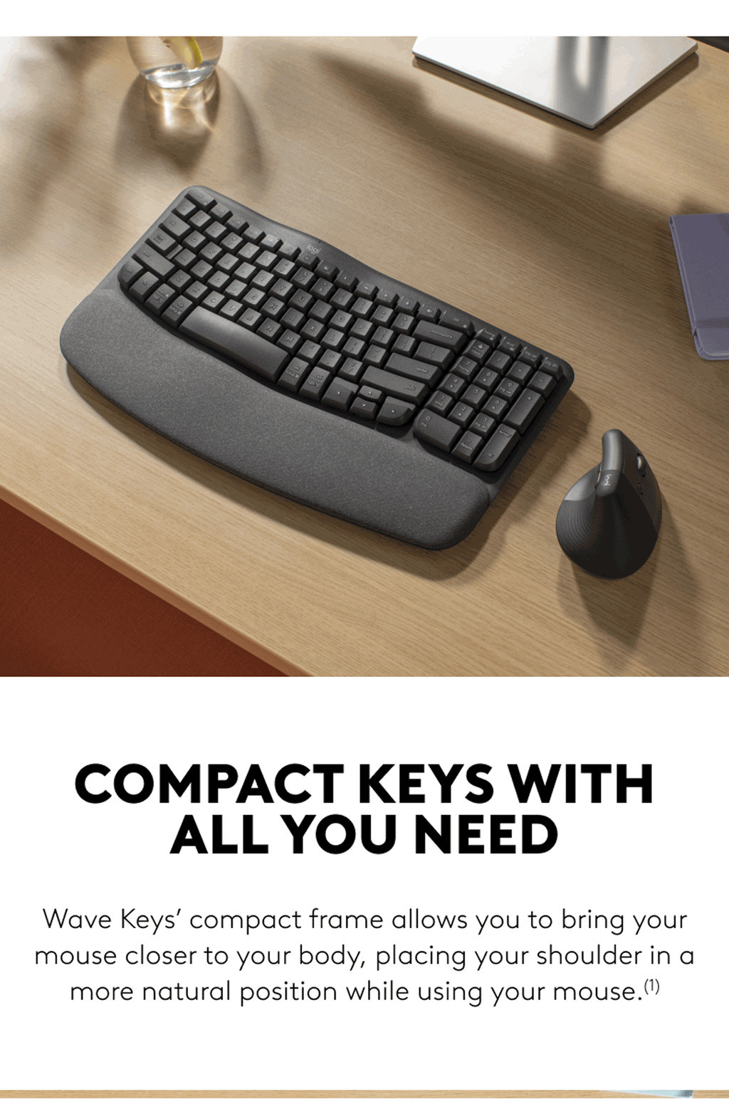 Logitech Wave Keys Wireless Ergonomic Keyboard with Cushioned Palm Rest ...