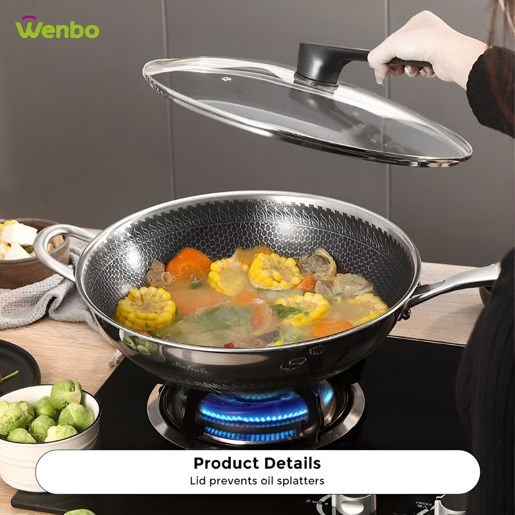 Wenbo Pantry 316 Stainless Steel Non Stick Wok Frying Pan Large ...