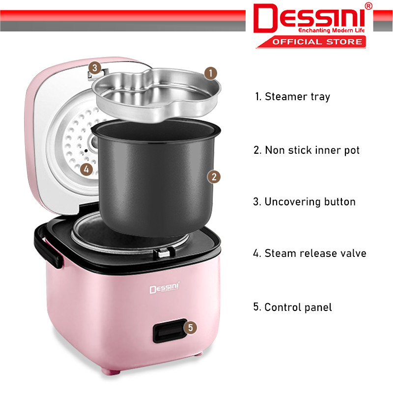 DESSINI ITALY 1.2L Electric Rice Cooker Non Stick Aluminium Inner Pot ...