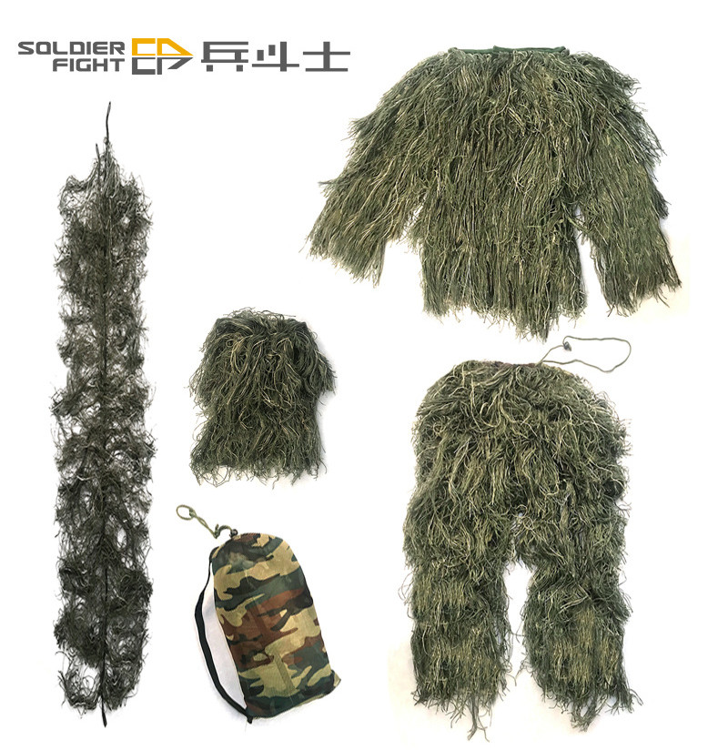 Real Grass Outdoor Camouflage Clothing Men Ghillie Suit JesusCSGreen