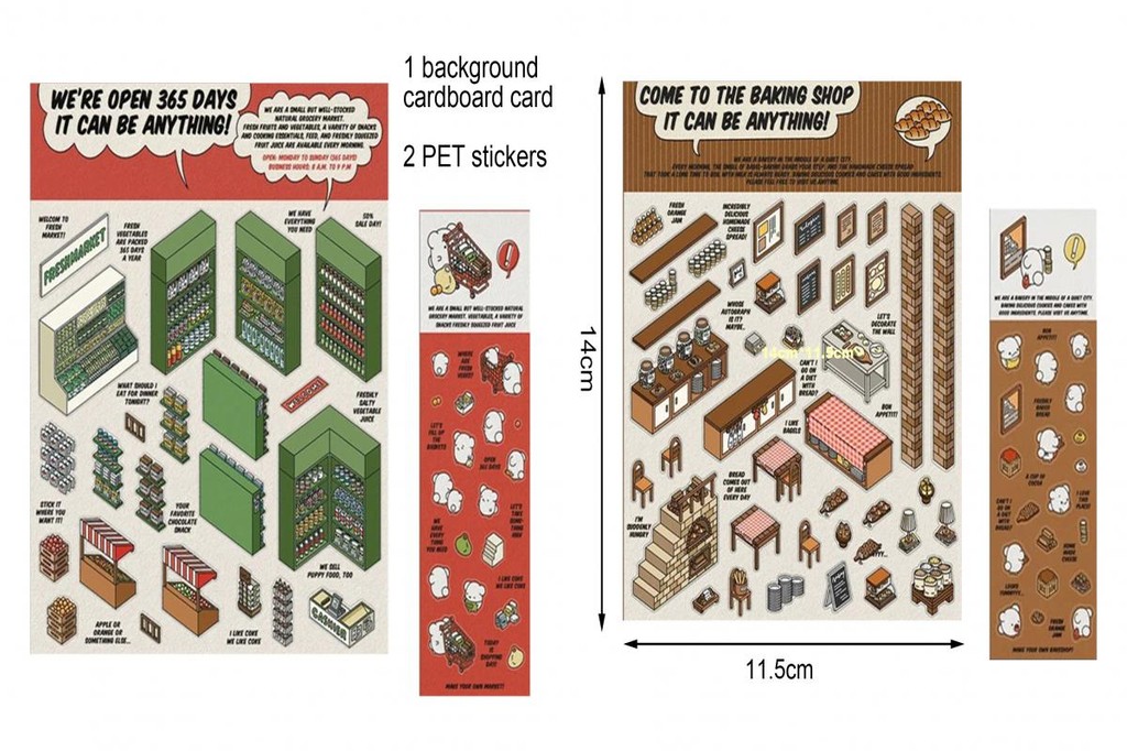 [Ge] Peel and Stick Stickers Food Supermarket Sticker Set Fun 3d House ...