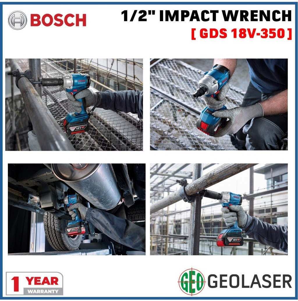 BOSCH GDS 18V350 Cordless 1/2" Impact Wrench With Max Breakaway 560Nm