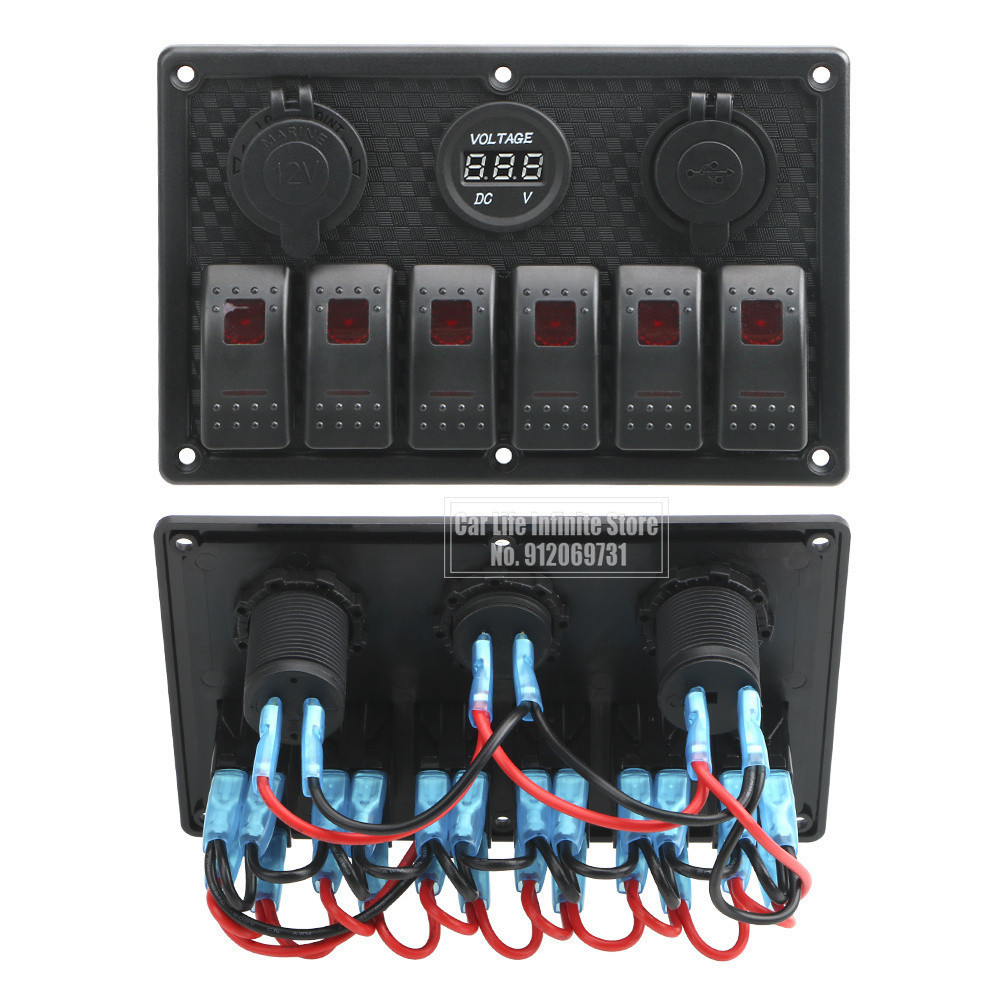 12V/24V Rocker Switch Panel For Truck Camper RV Yacht Marine Car 6 Gang ...
