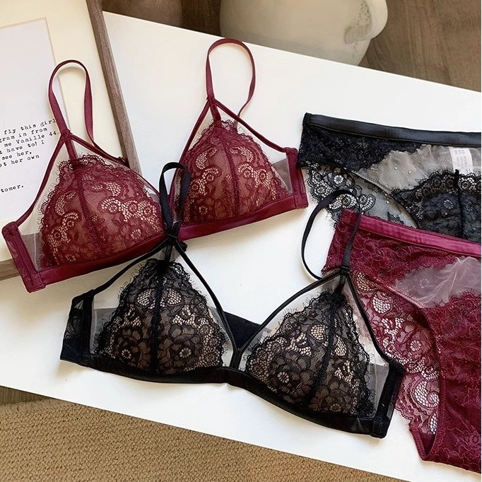 Lingerie Bra Suit Cute Girl Bronzing Heart Triangle Cup Thin Sexy Lingerie without Steel Ring main image 1