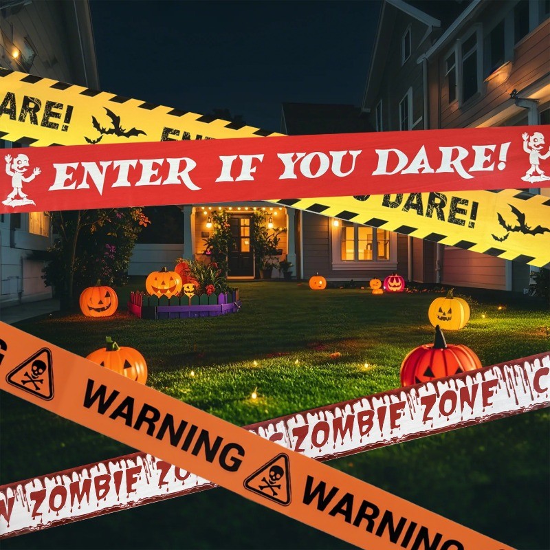 4Pcs 6M Halloween Warning Tape Signs - Danger Warning Strap - Warning ...