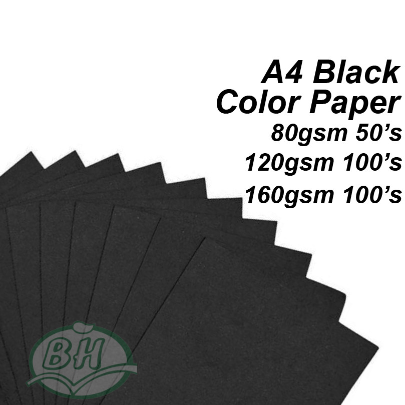 A4 Black Color Paper/ Kertas Warna Hitam (80gsm/ 120gsm/ 160gsm ...