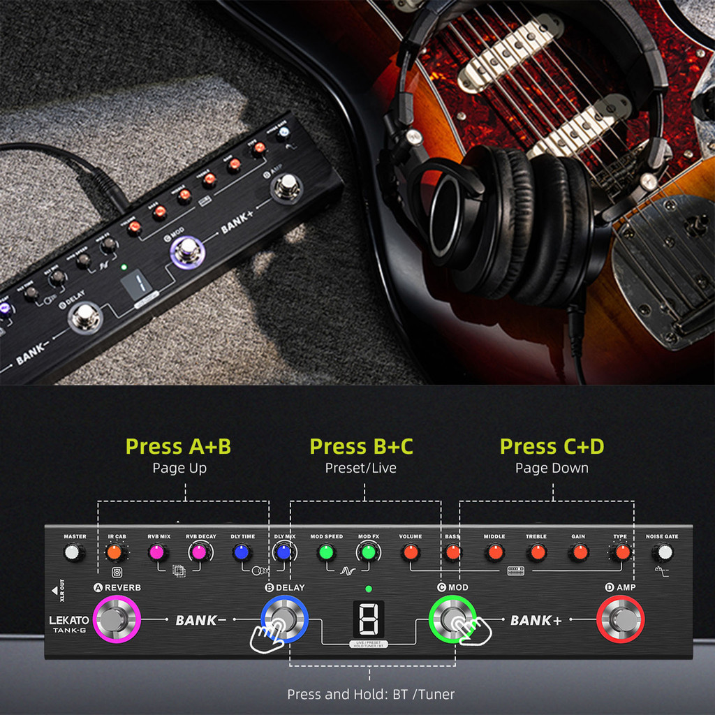 LEKATO Tank-G Multi Effects Guitar Pedal Guitar Effects Pedal with 36 ...