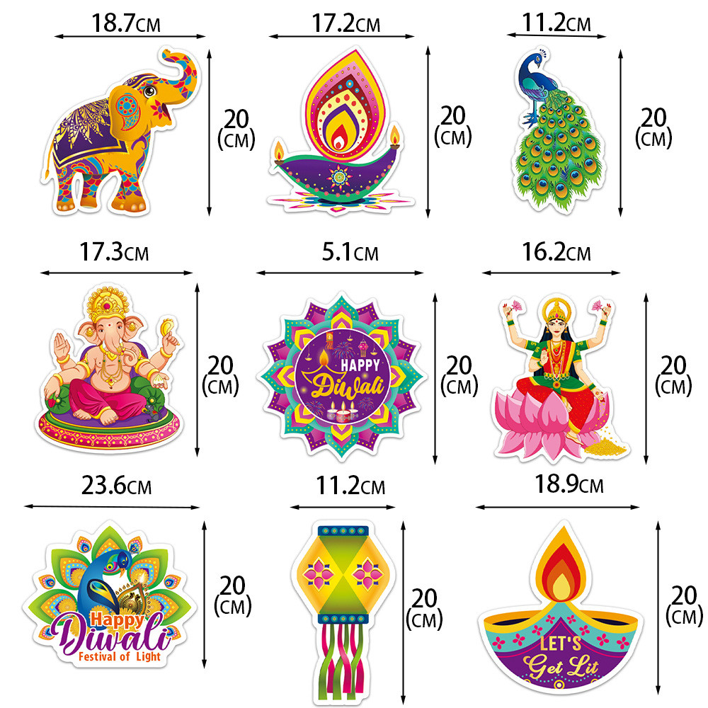 【18pcs/set】2024 Diwali Wall Stickers Deepavali Party Decorative Window