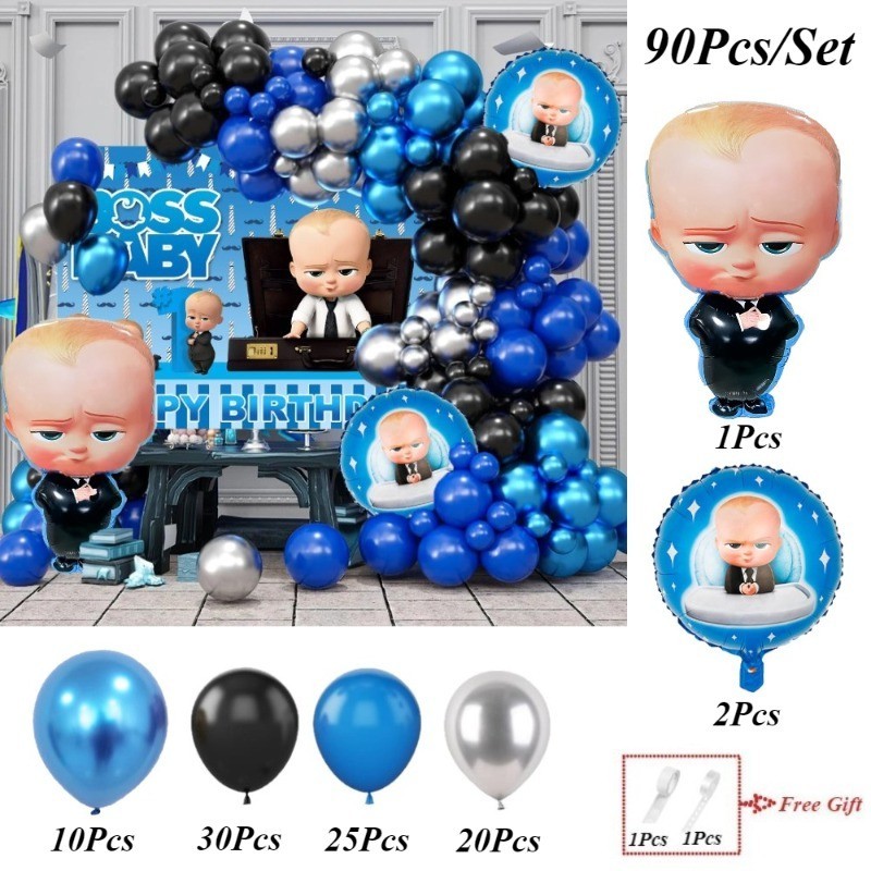 90pcs Blue Boss Baby Balloon Garland Arch Kit with Number Foil Balloon ...