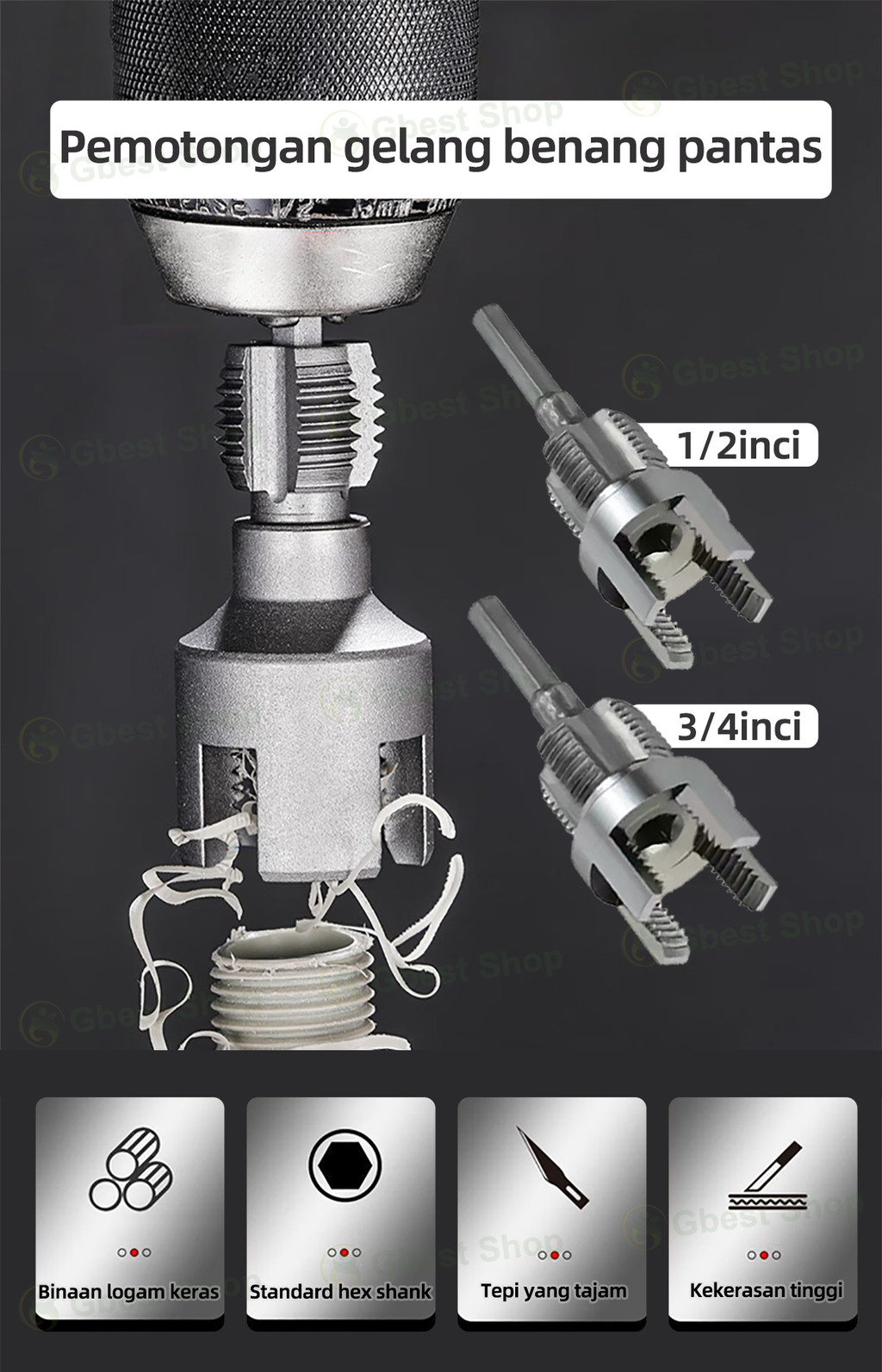 Gbest Alat Benang 2-fungsi PPR/PVC Dual Threading Tool thread tap Water ...