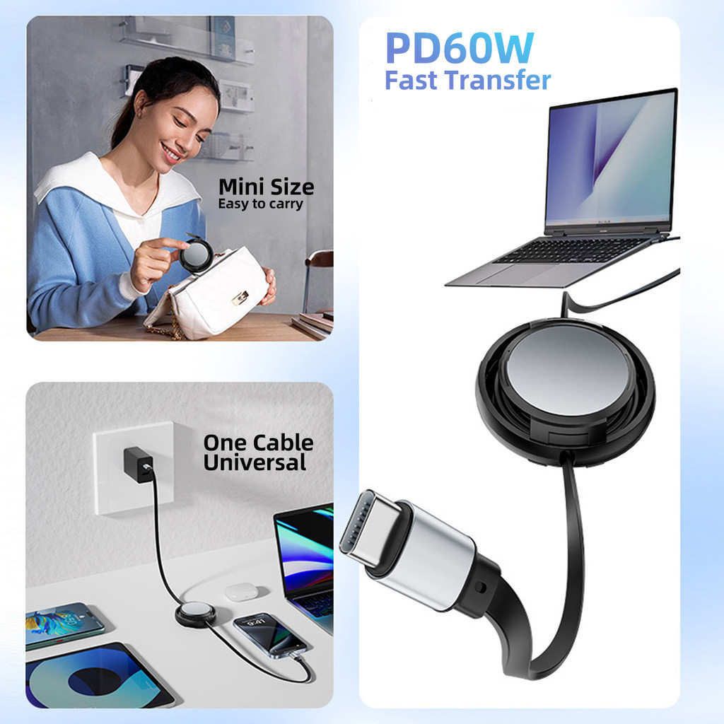 HdoorLink 60W Retractable Fast Charging Cable PD Retractable Data Cable ...