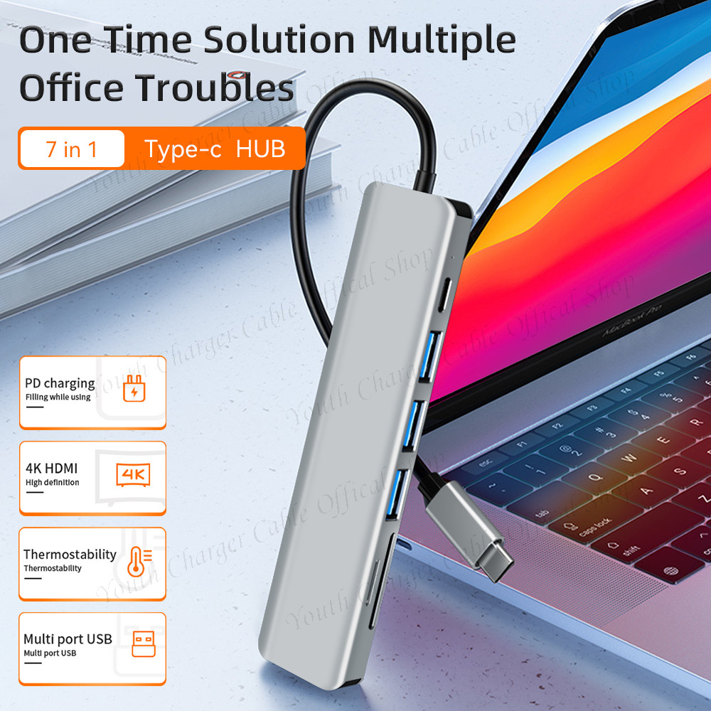 Onten UC120 6 in 1 USB-C to SD / TF Card Reader with 3-Ports USB HUB & 5V Input