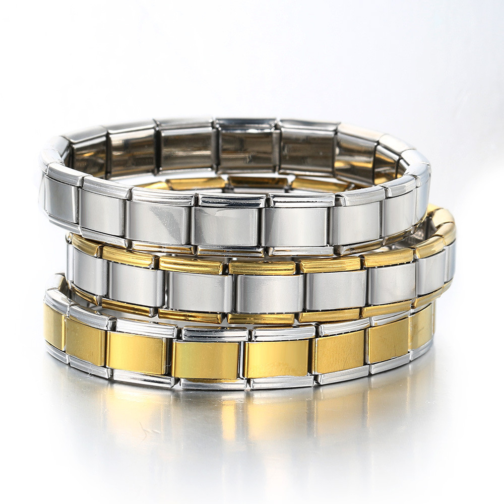 Italian Module Bracelet, Square Elastic Splicing Titanium Steel Strap ...