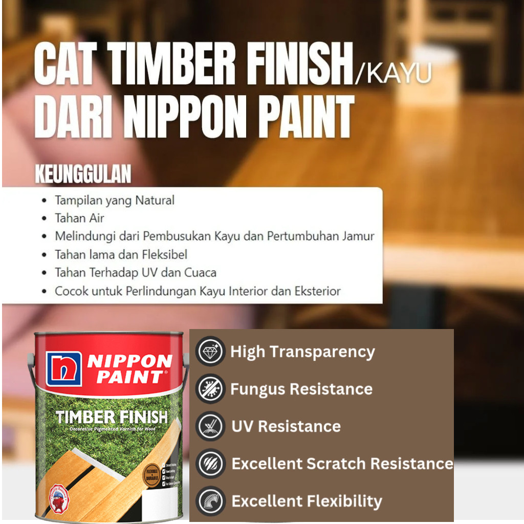 5L NIPPON PAINT Timber Finish Cat Kayu Wood Paint Door Paint Gloss ...