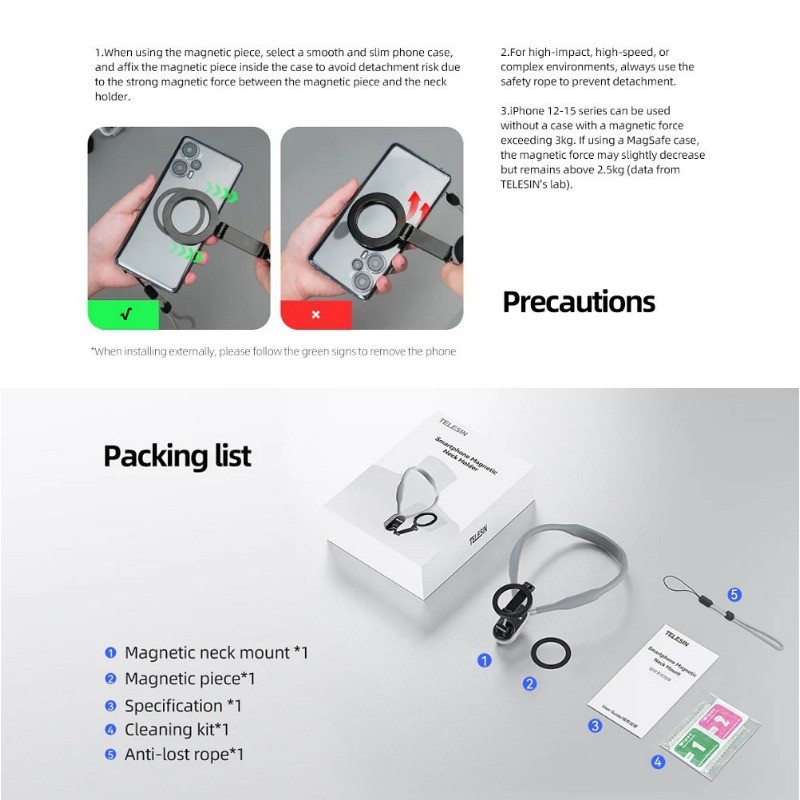 TELESIN MagSafe Neck Magnetic Smartphone Holder Rotational Flexible ...