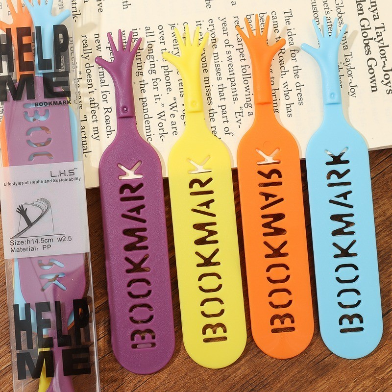 Colorful Plastic Bookmark Set - Funny Help Me Hand Shape Book Reading ...