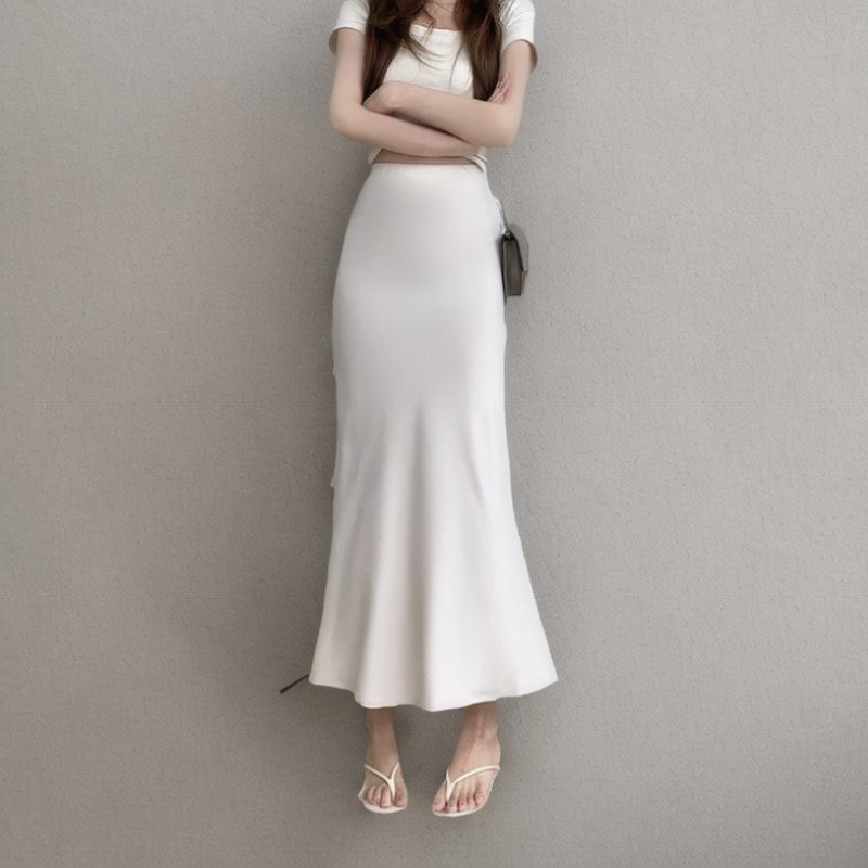 Long Satin Skirt with Fishtail Back Detail