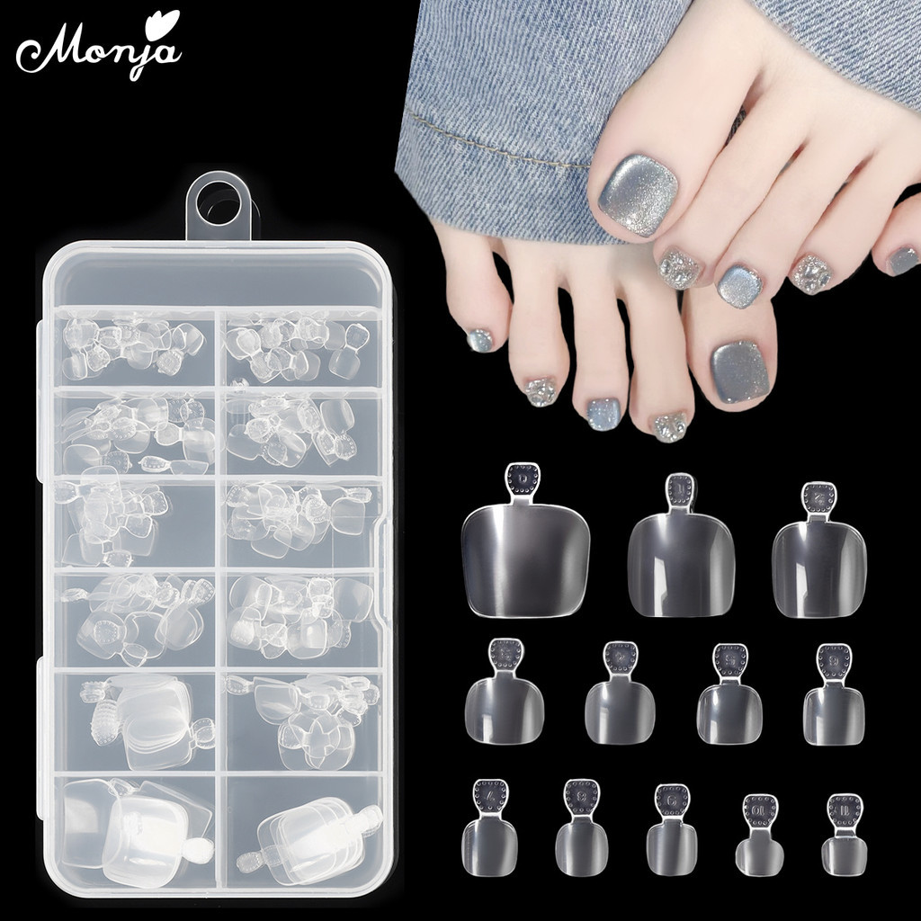 Monja 120Pcs/Box False Toe Nails 12 Sizes Full Cover Soft Gel Fake ...