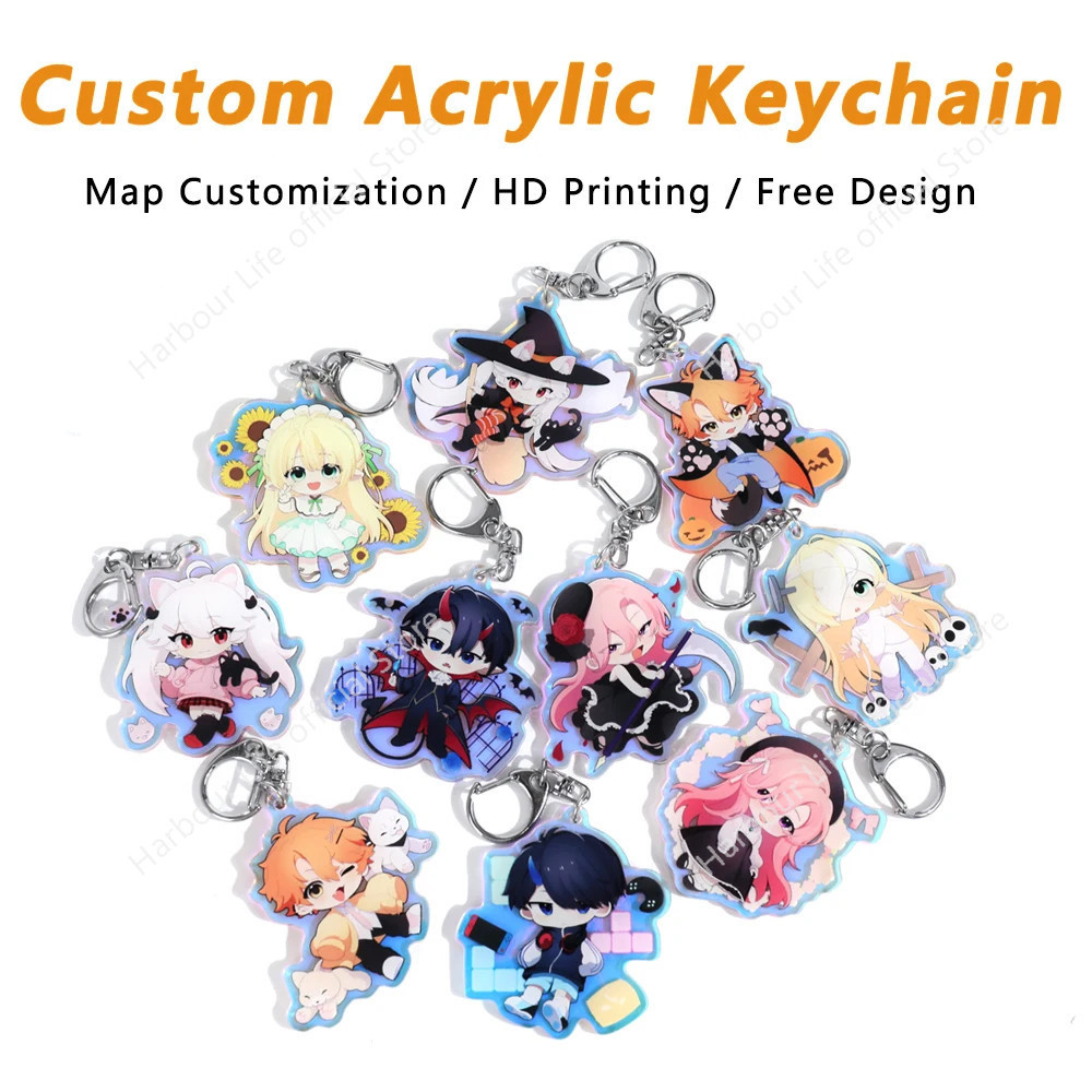 Custom Keychain Cartoon Acrylic Key Chain Photo Customized Anime Charms ...