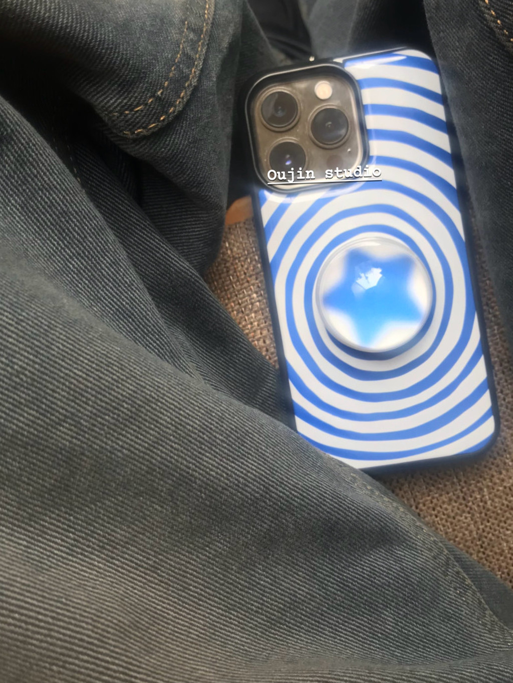 Korean Niche ins Art American Retro Blue Threaded Line Blogger Same