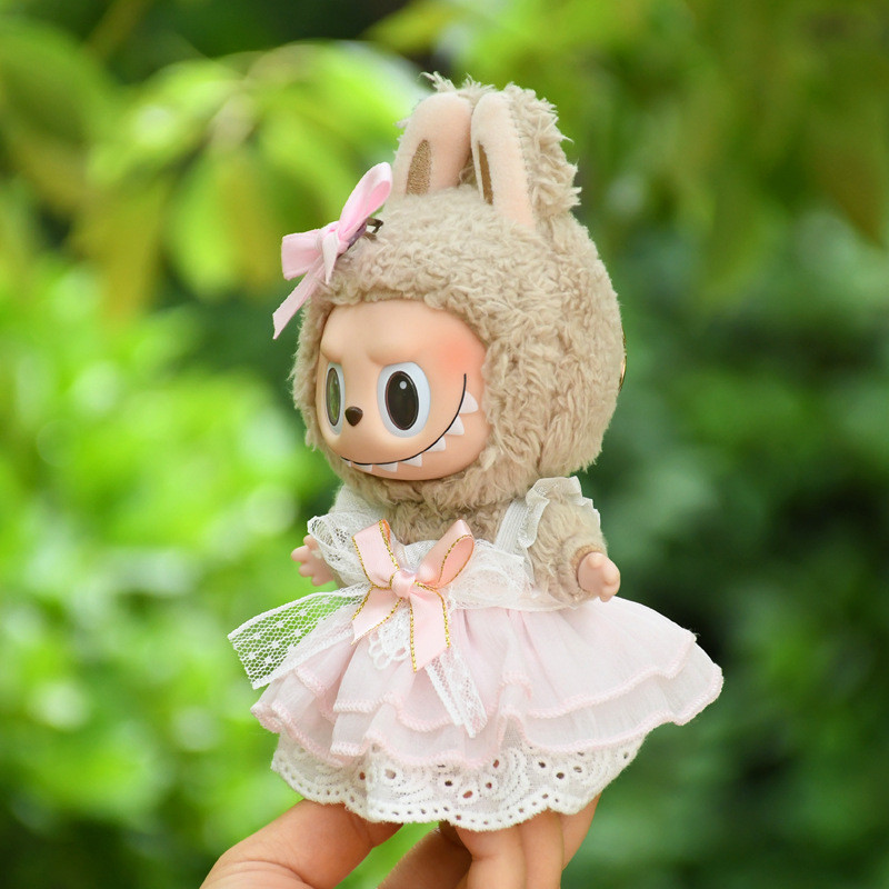 [Clothes only] 17cm labubu v2 pendant clothes pink bow gauze skirt ...