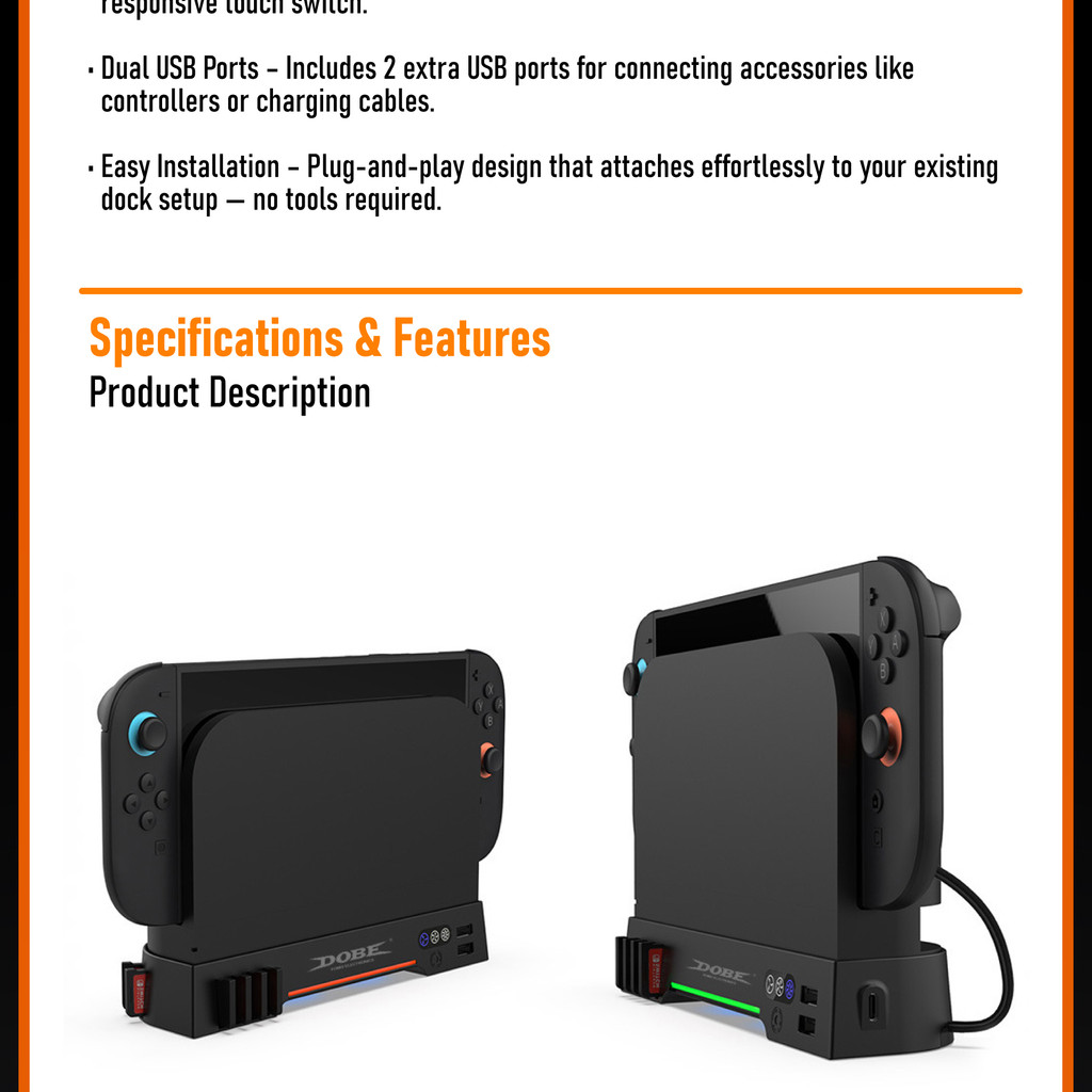 DOBE Nintendo Switch 2 TV Dock Cooling Fan with RGB Light & Game Card ...
