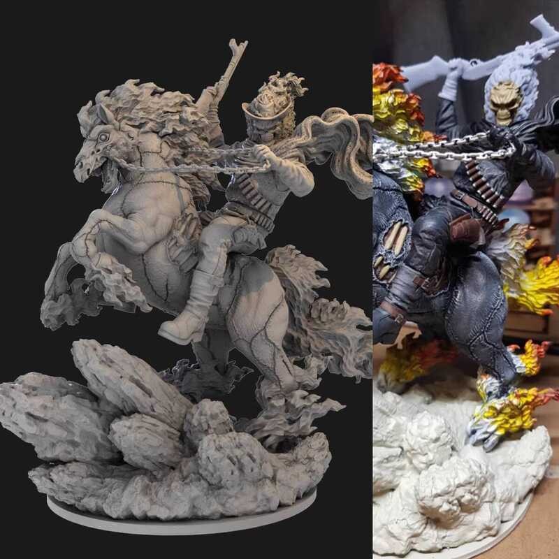0F Ghost Rider Riding A Horse With Two Heads 1/24Gk White Mold 1:12 ...