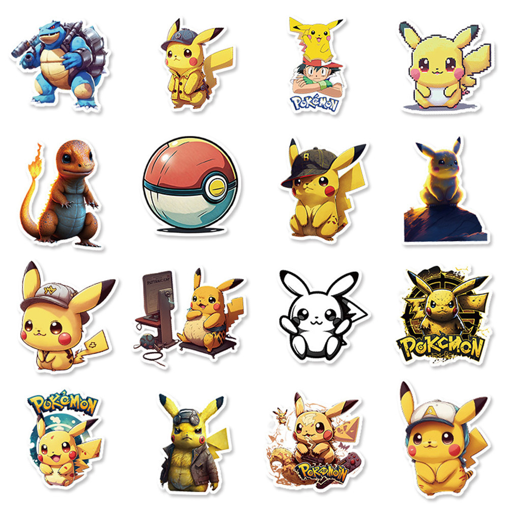 MUYA 50pcs Pikachu Stickers Pack Waterproof Pokemon Cartoon Vinyl ...