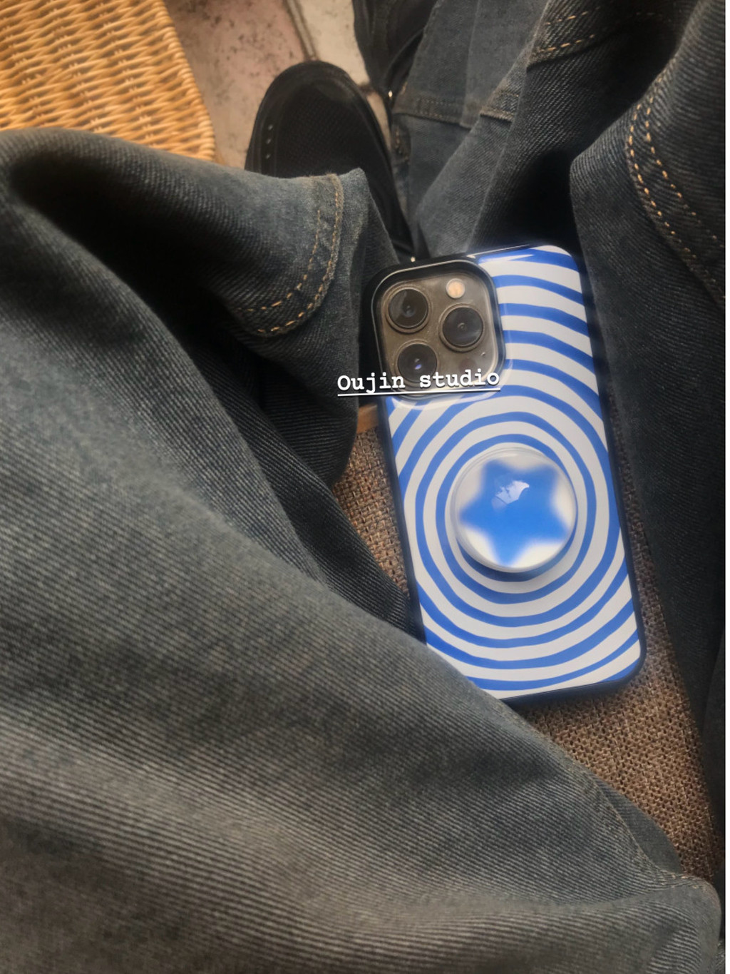 Korean Niche ins Art American Retro Blue Threaded Line Blogger Same