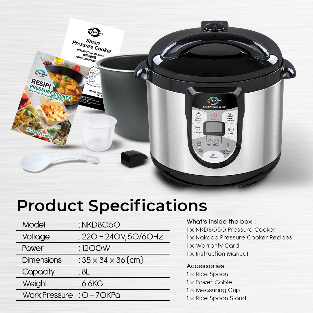 Nakada 8 Litre Smart Pressure Cooker NKD8050 Basic Shopee Malaysia