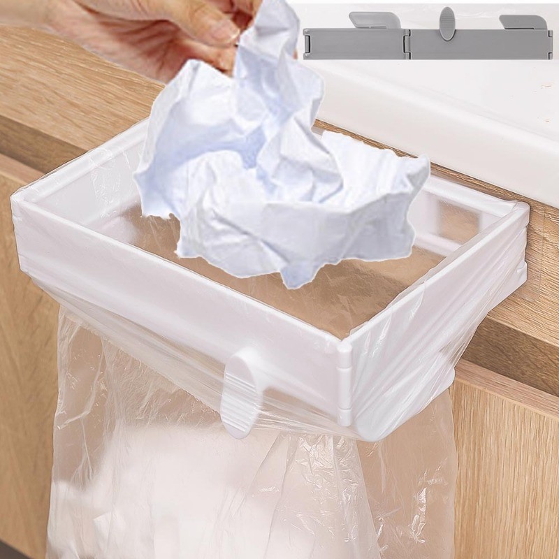 Folding Garbage Bag Storage Rack - Self Adhesive Garbage Bin Support ...